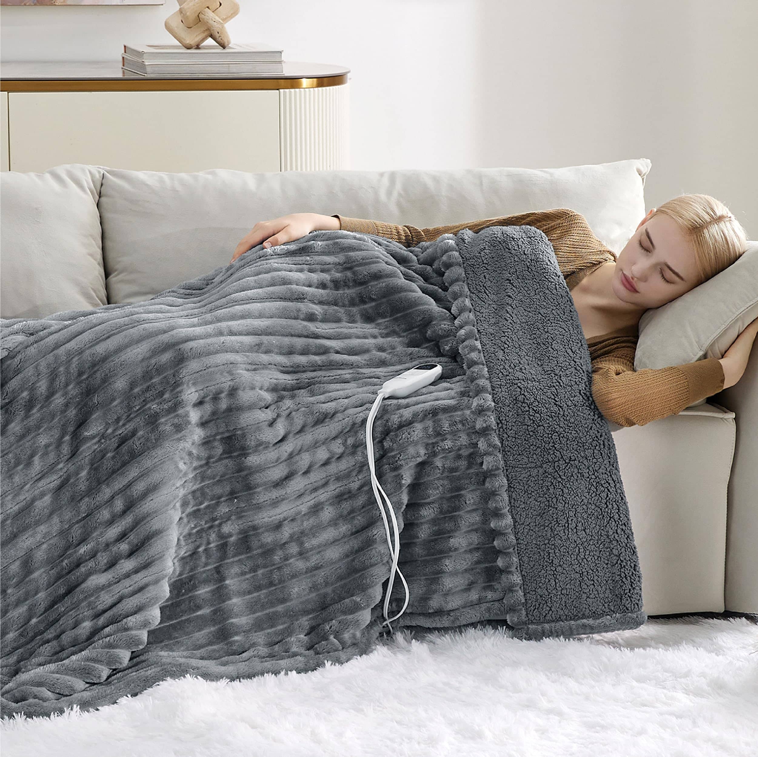 Striped Flannel Heated Blanket – Image 2