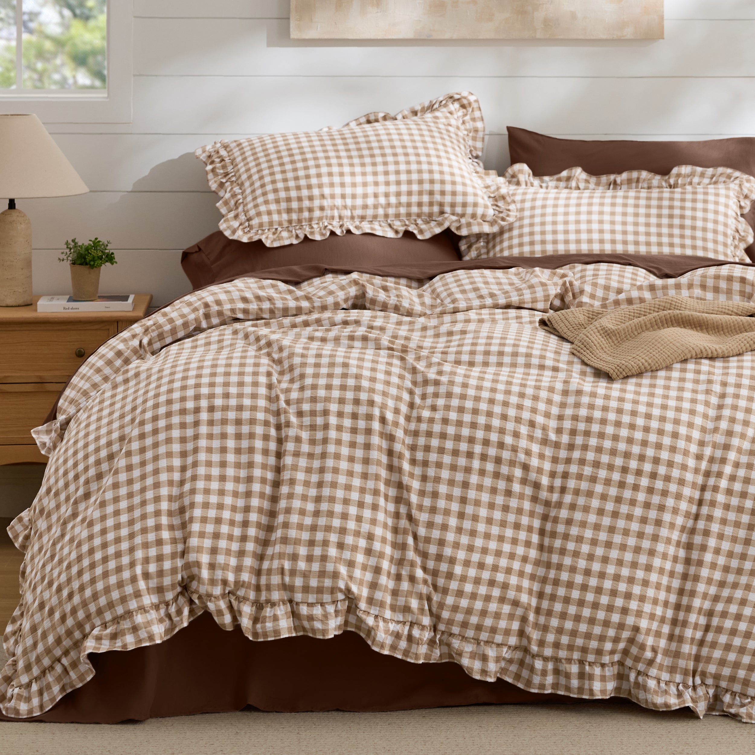Ruffled Cotton-Like Gingham Duvet Cover Set – Image 2