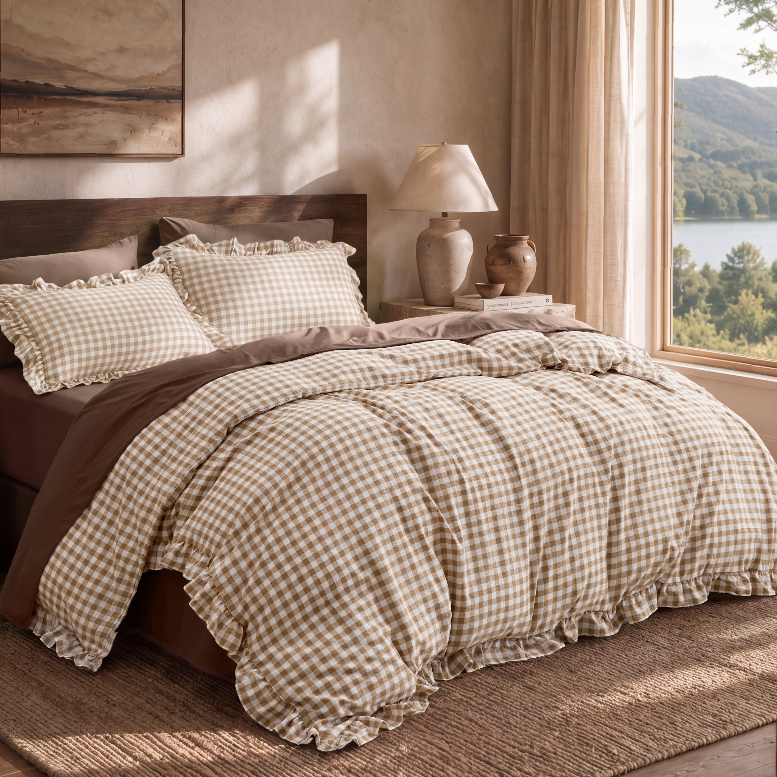 Ruffled Cotton-Like Gingham Duvet Cover Set – Image 3
