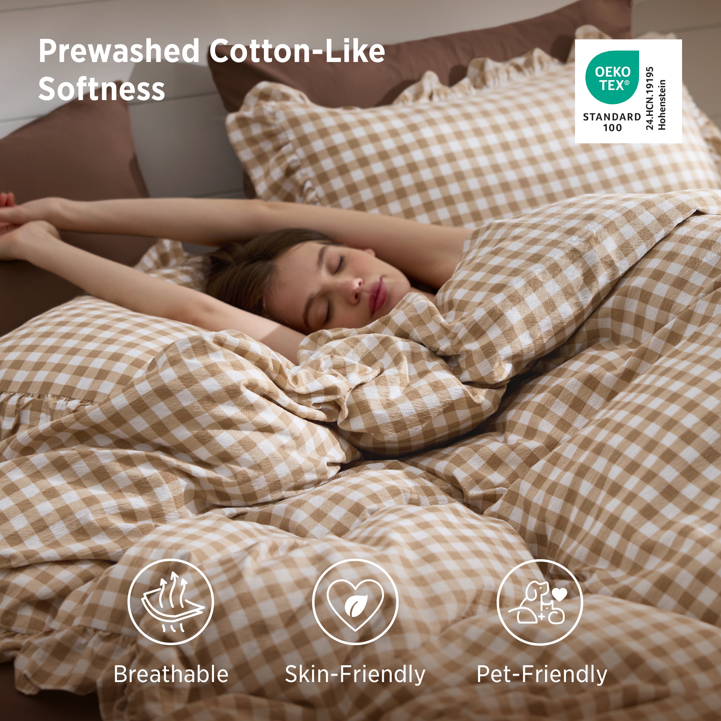 Ruffled Cotton-Like Gingham Duvet Cover Set – Image 4