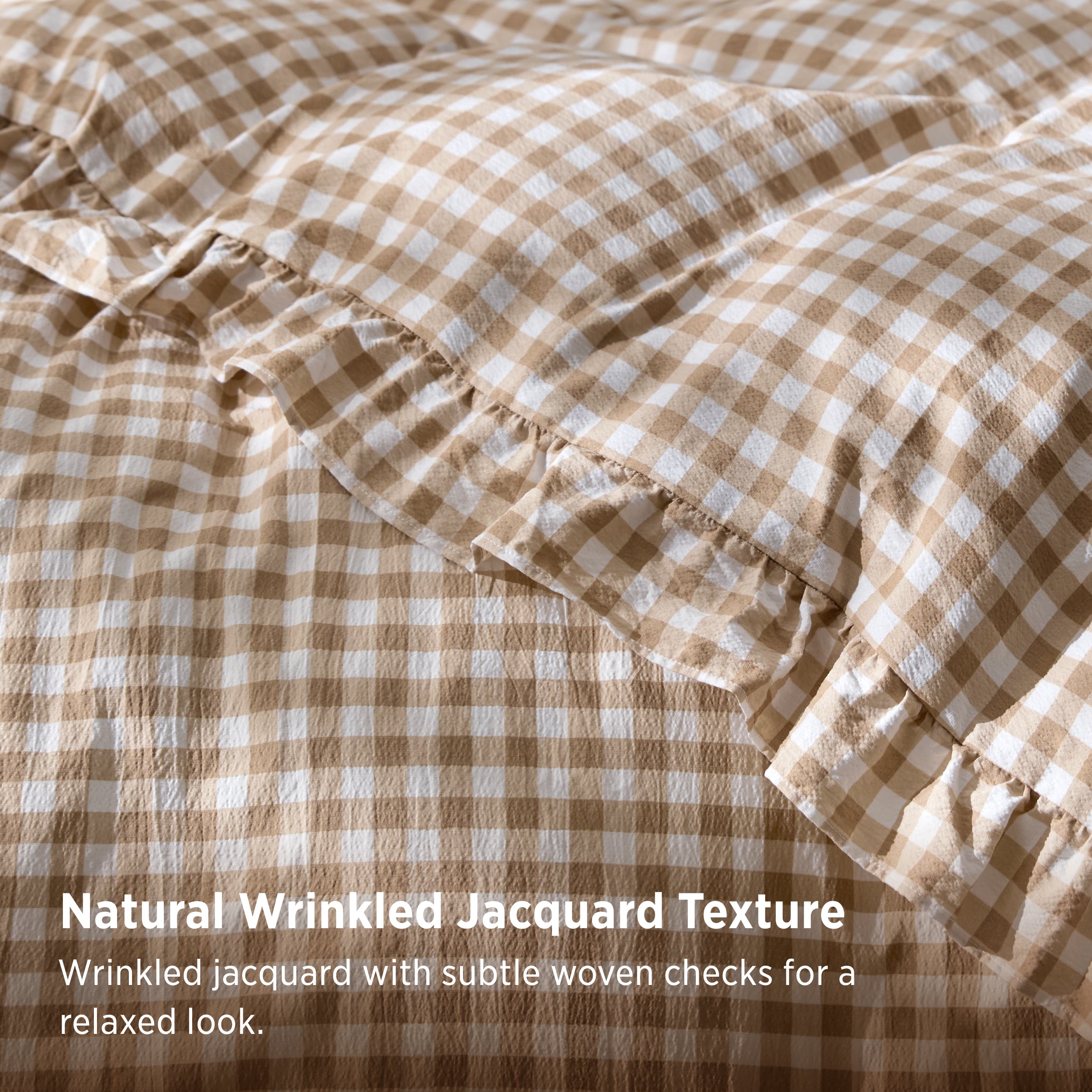 Ruffled Cotton-Like Gingham Duvet Cover Set – Image 5