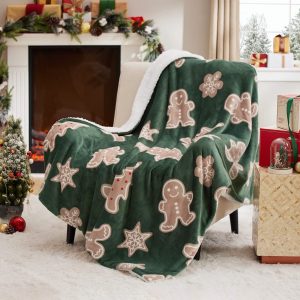 Christmas Gingerbread Green Sherpa Throw Blanket