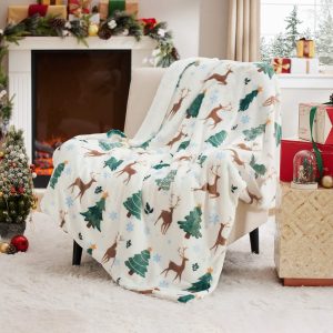 Christmas Elk White Sherpa Throw Blanket