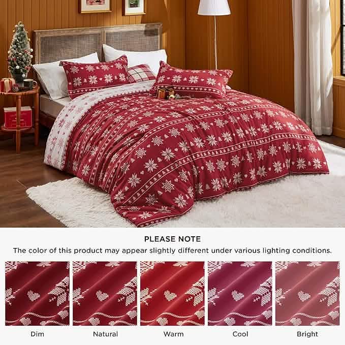 Christmas Plaid Comforter Set Red Snowflake – Image 5