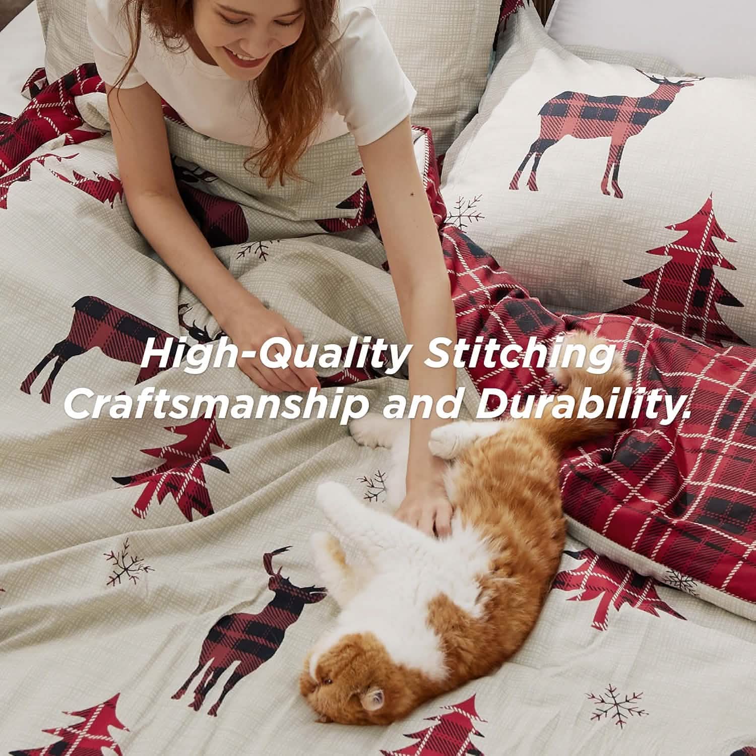 Christmas Plaid Comforter Set Reindeer – Image 3