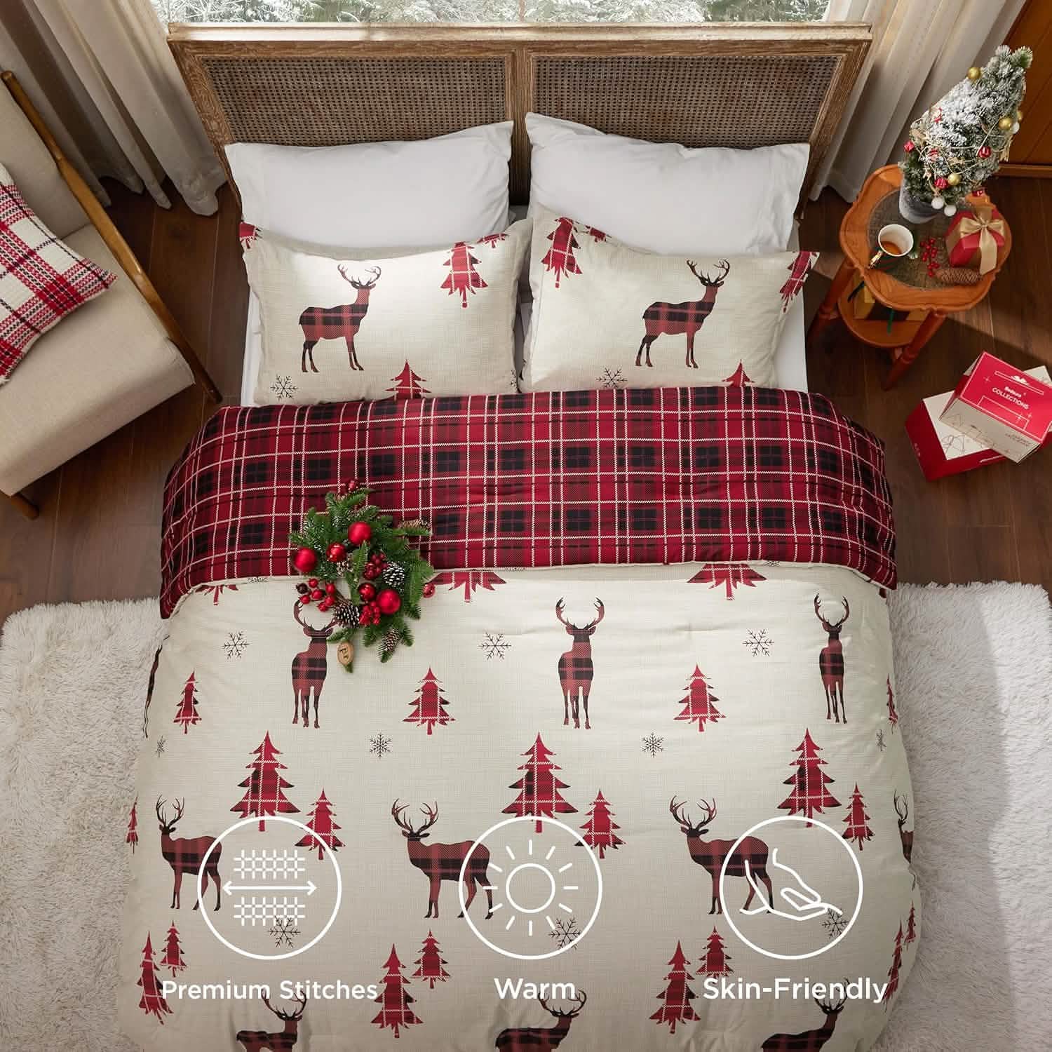 Christmas Plaid Comforter Set Reindeer – Image 4