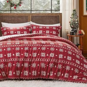 Christmas Plaid Comforter Set Red Snowflake