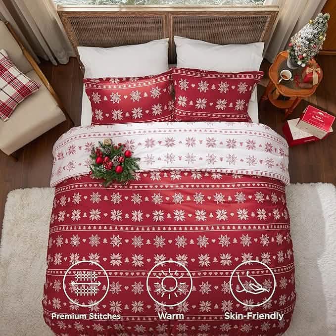 Christmas Plaid Comforter Set Red Snowflake – Image 4