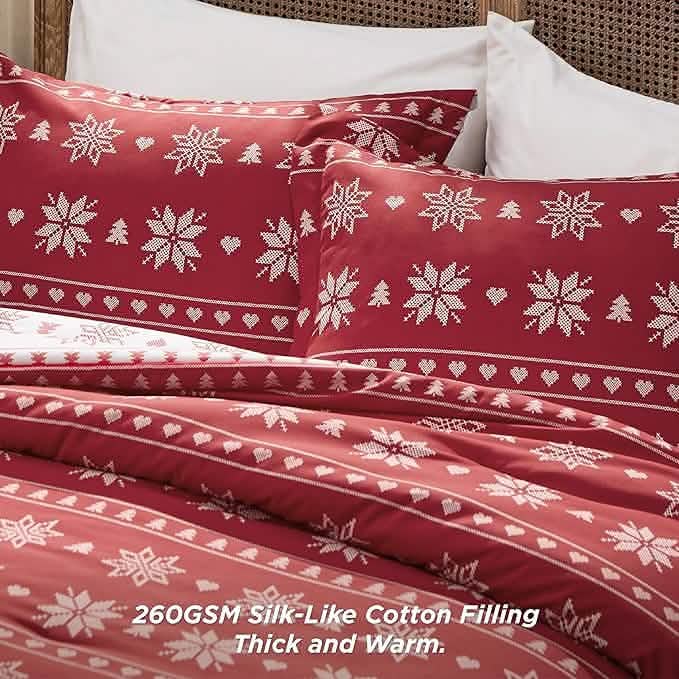 Christmas Plaid Comforter Set Red Snowflake – Image 3